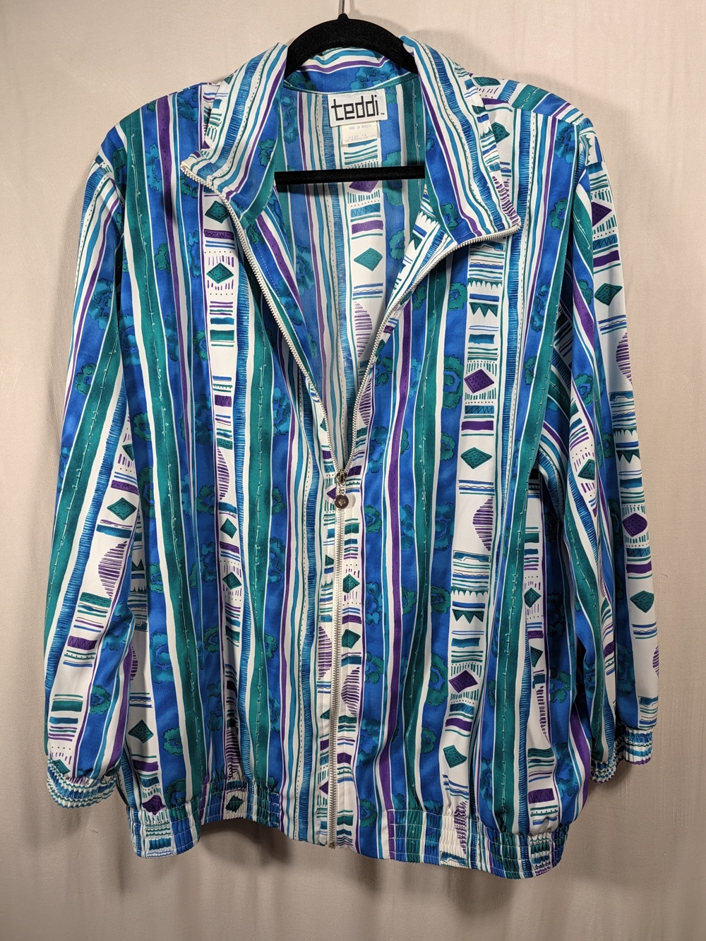 Teddi Striped 80's Jacket in Blue & White-Size 1X